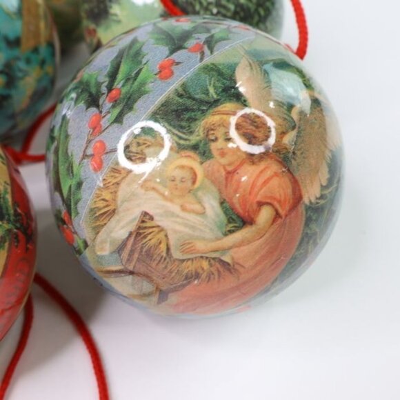 Lot 8 Vintage Twelve Glorious Angels Christmas Ornaments Decoupage Balls - Picture 4 of 8